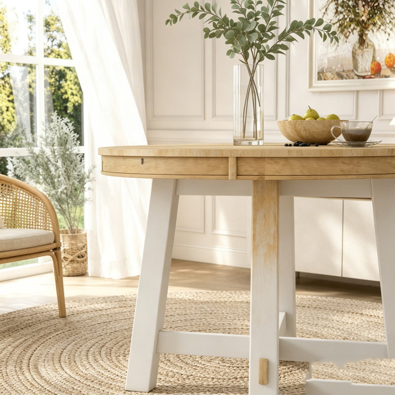 Table de salle à manger extensible Farmhouse, Blanc antique