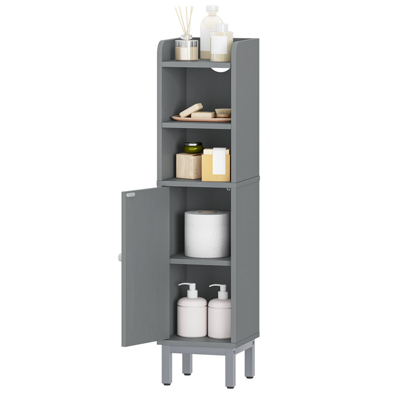 Corner Bathroom Storage Cabinet with Door, 32.68" H x 7.87" W x 7.87" D, Gray