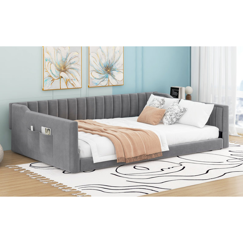 Modern Gray Full Xl Daybed With Side Storage - Comfy For Lounging No Box Spring Needed Easy To Assemble Upholstery Pocket Ideal Daily Relaxation Assembly Steps