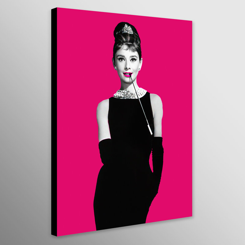 Kaylyn Audrey Hepburn Pop Art Pink - Breakfast At Tiffany's Movie Art - Print on Canvas, 117cm H x 81cm W x 4cm D