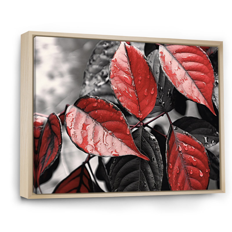 Feuilles rouges et grises sur un arbre V, H 24 po x l 32 po x P 1 po, Cadre naturel flottant