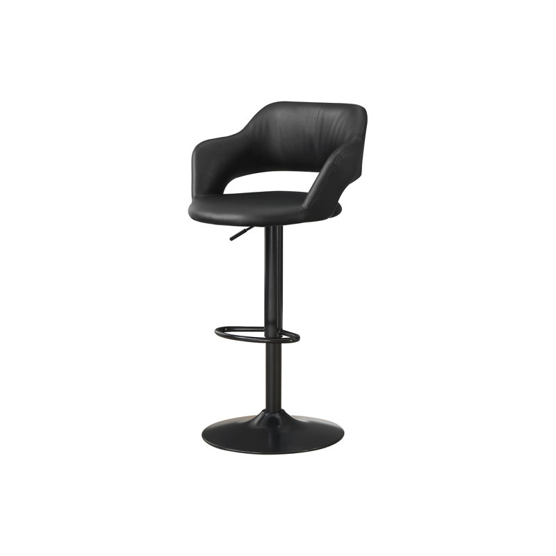 Bar Stool, Swivel, Bar Height, Adjustable, Leather Look, Black