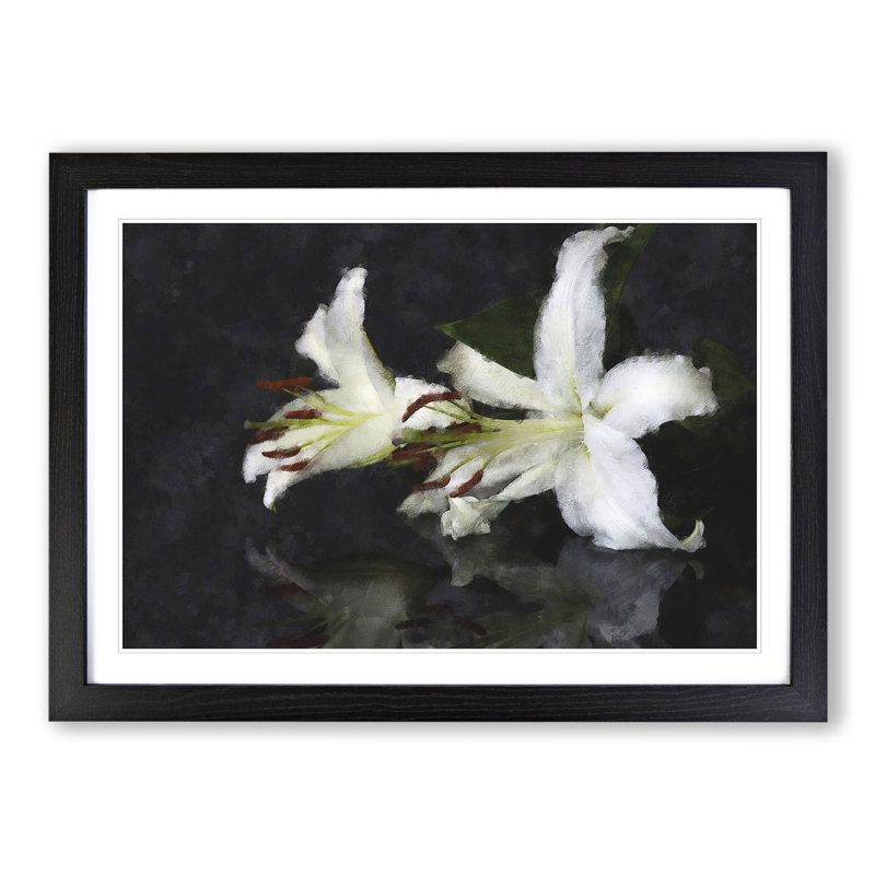 White Lily Flowers Painting - Picture Frame Graphic Art, Black, 48cm H x 65cm W x 2cm D