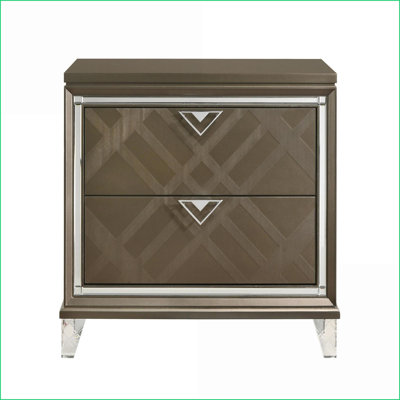 Dark Champagne 2-Drawer Glamorous Modern Nightstand