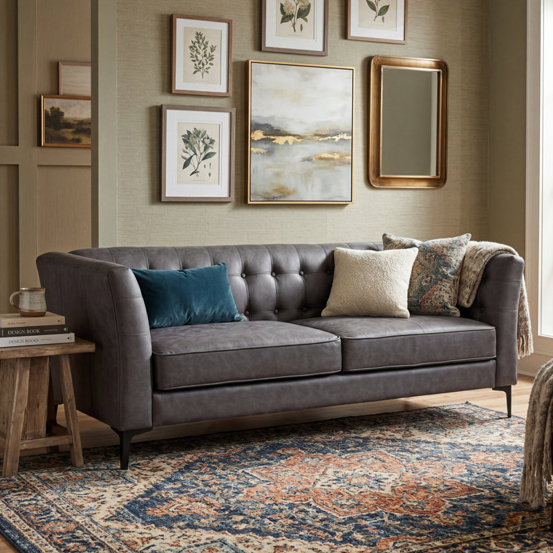 Canapé capitonné 85,65 po Chesterfield, Gris