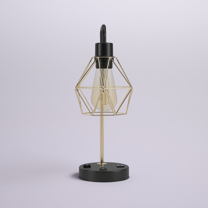Lampe de table noire / dorée 16,1 po avec prise USB et prise Bertha