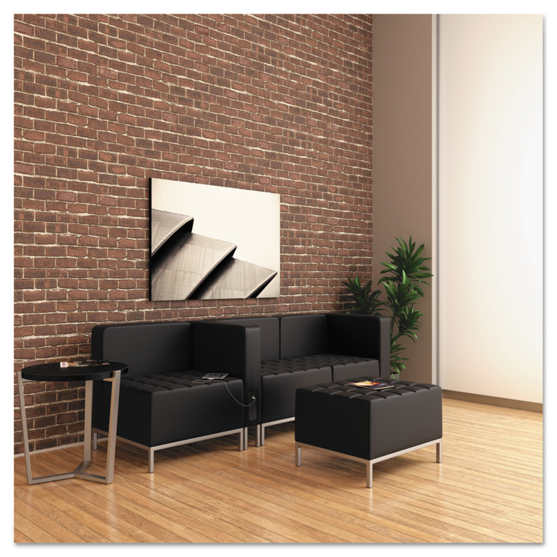 Black Tufted Ottoman with Silver Steel Frame, 26.38" Wide