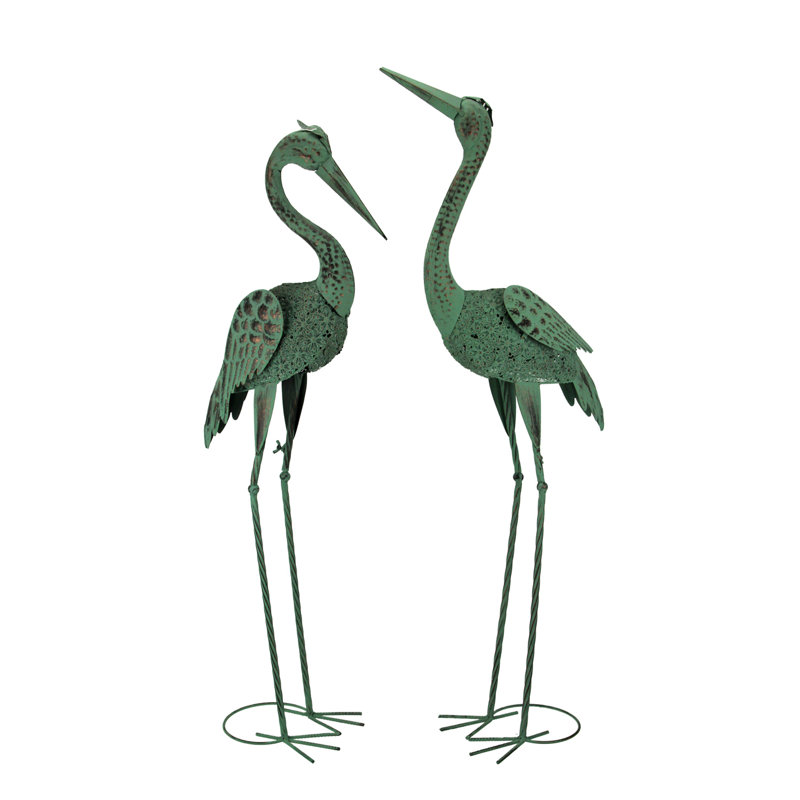 Set of 2 herons with Verdigris patina