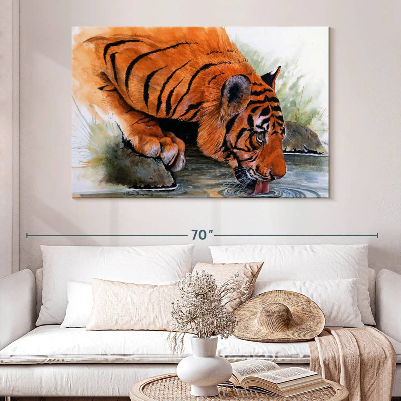 Brampt Tiger Drinking, 34" H x 51" W