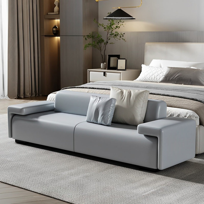 Banc rembourré simple en cuir, Bleu