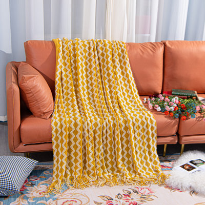 Acrylic Knitted Throw Blanket, Lightweight and Soft with Tassels, Wave - NTBAY