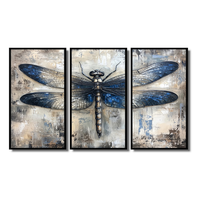 Ensemble de décoration murale libellule bleue, éclair de lune III - Libellule, H 28 po x l 36 po x P 1 po