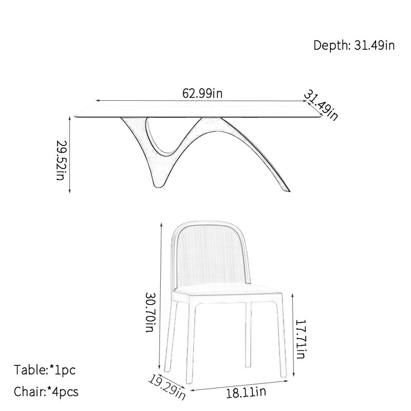 Ensembles de table de salle à manger modernes, H 29,52 po x L 62,99 po x l 31,49 po