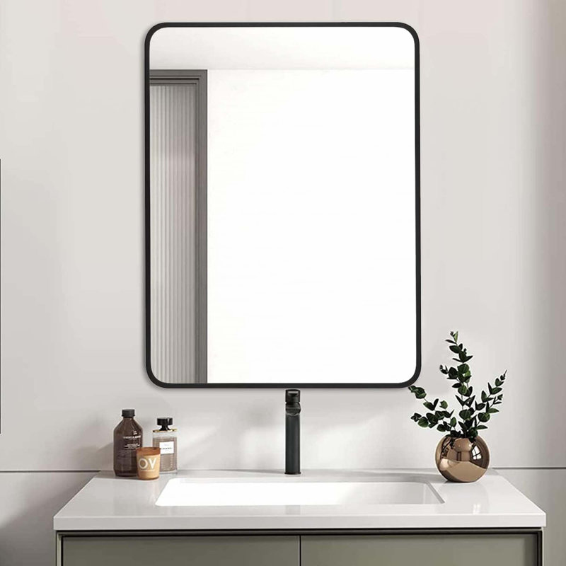 Miroir mural pour salle de bain, Noir, Rectangulaire, 32 po x 24 po