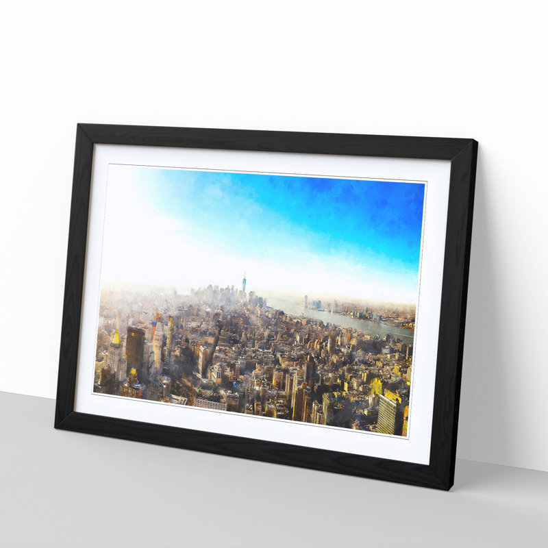 Manhattan New York - Picture Frame Graphic Art Print, Black Framed, 62cm H x 87cm W x 2cm D