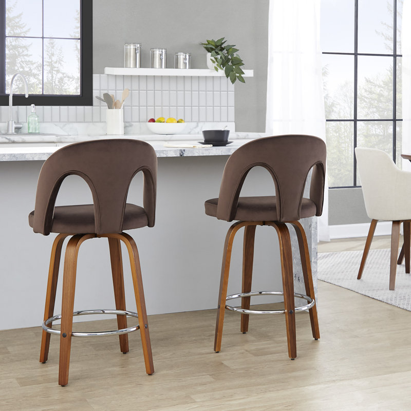 Tabouret de comptoir 26 po Caden, Noyer / chrome, Tabouret de comptoir (assise à une hauteur de 26 , Velours espresso