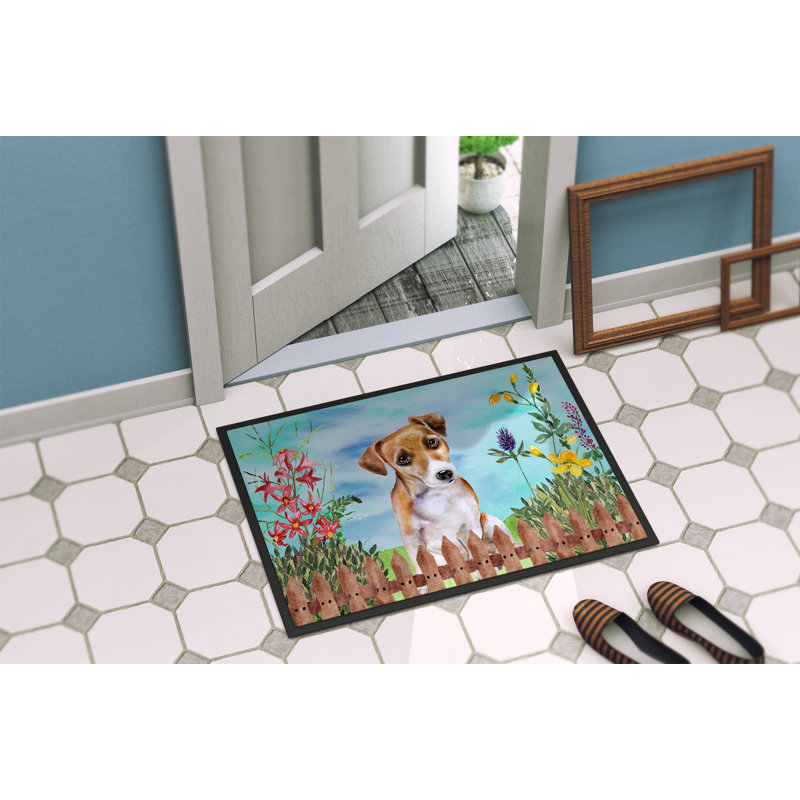 Jack terrier spring 36 po x 24 po tapis de porte extérieur antidérapant, Rectangulaire : 18 po x 27 po