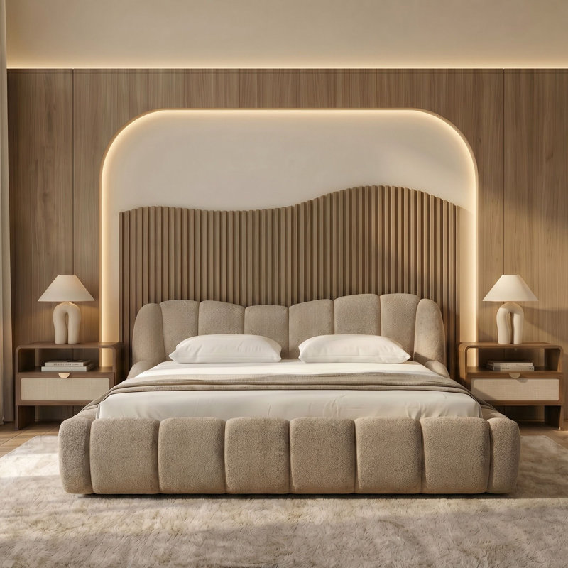 Janine - Lit moderne en tissu beige