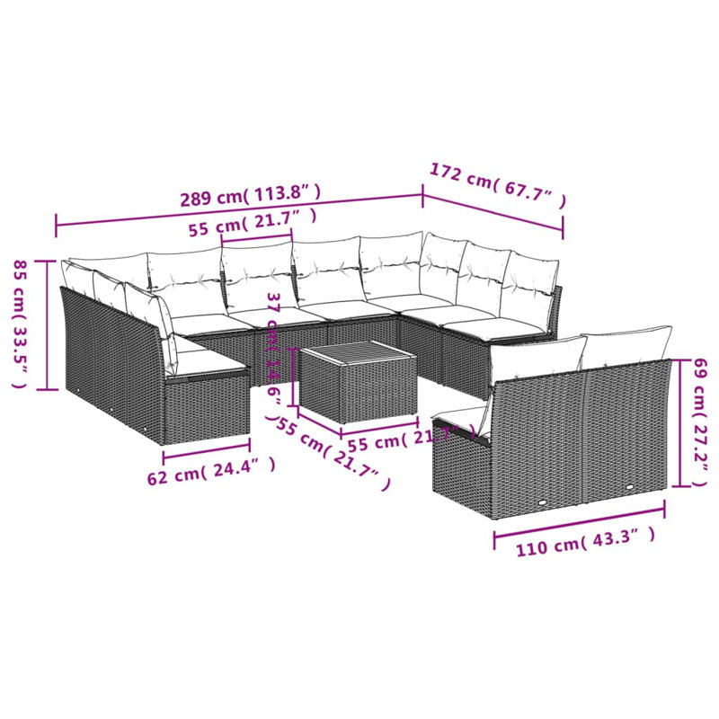 Grand canapé modulaire en rotin PE Vidaxl