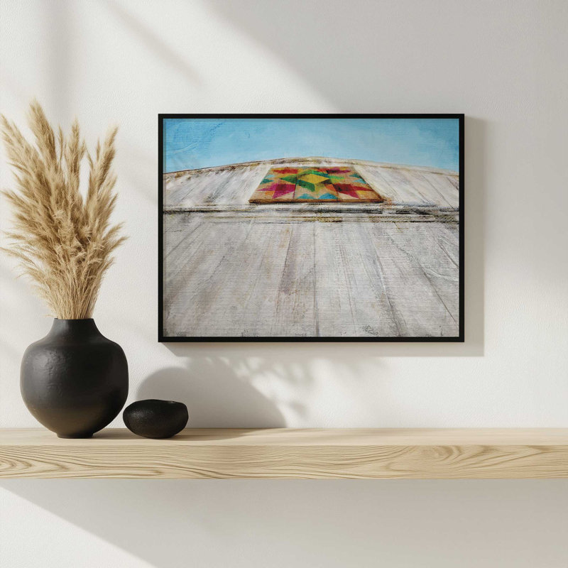 «Quilts in the Sky» par Kamdon Kreations, reproduction d'art, 40 W x 30 H, Gold, Framed Print