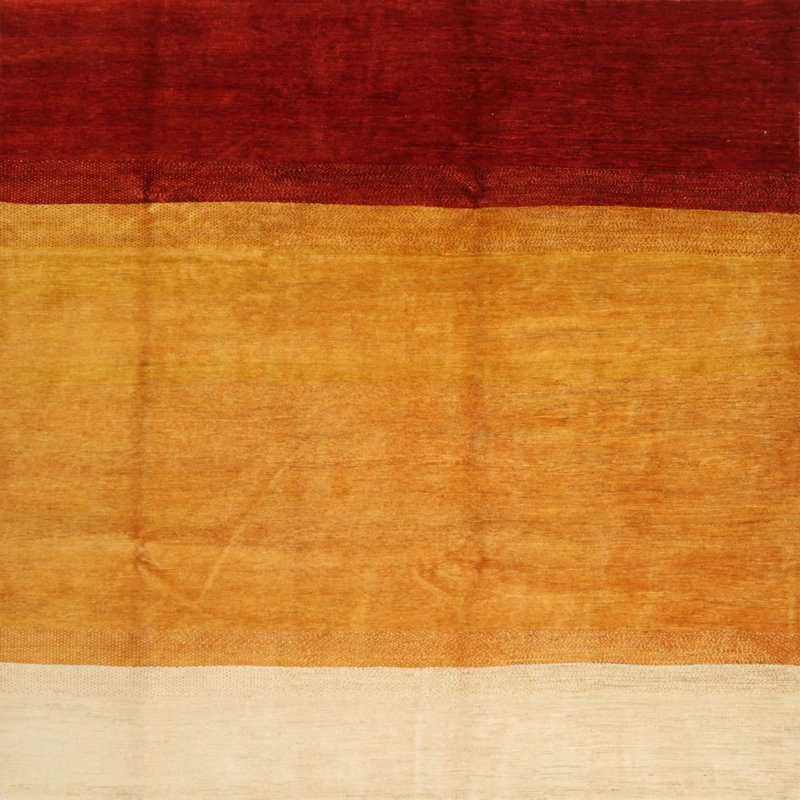 Tapis de zone jaune/rouge/beige contemporaine, Carré 5 pi