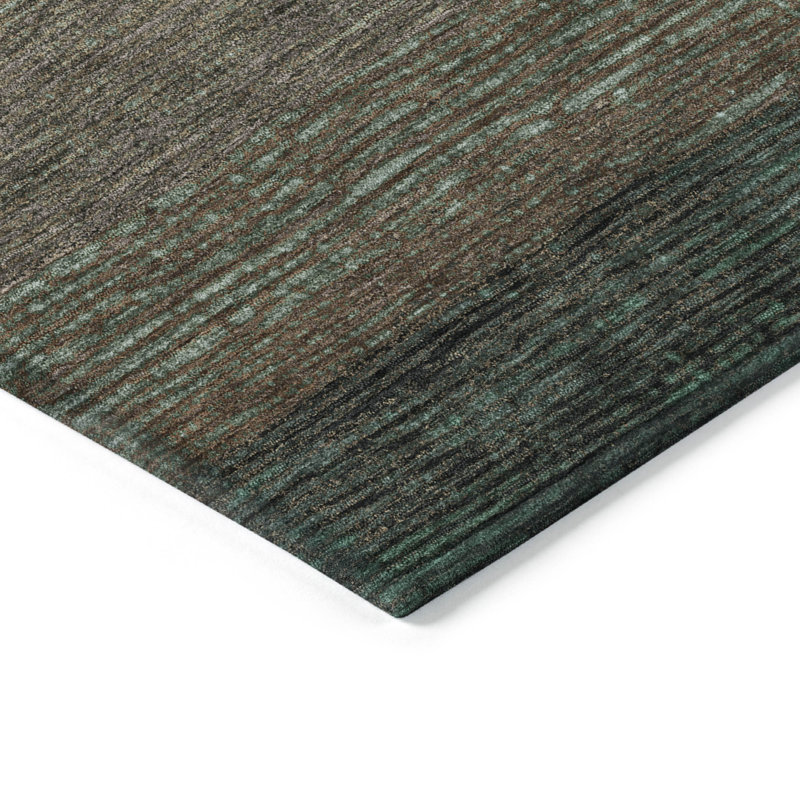 Teal and Brown Striped Synthetic 10' x 14' Flat Woven Rug