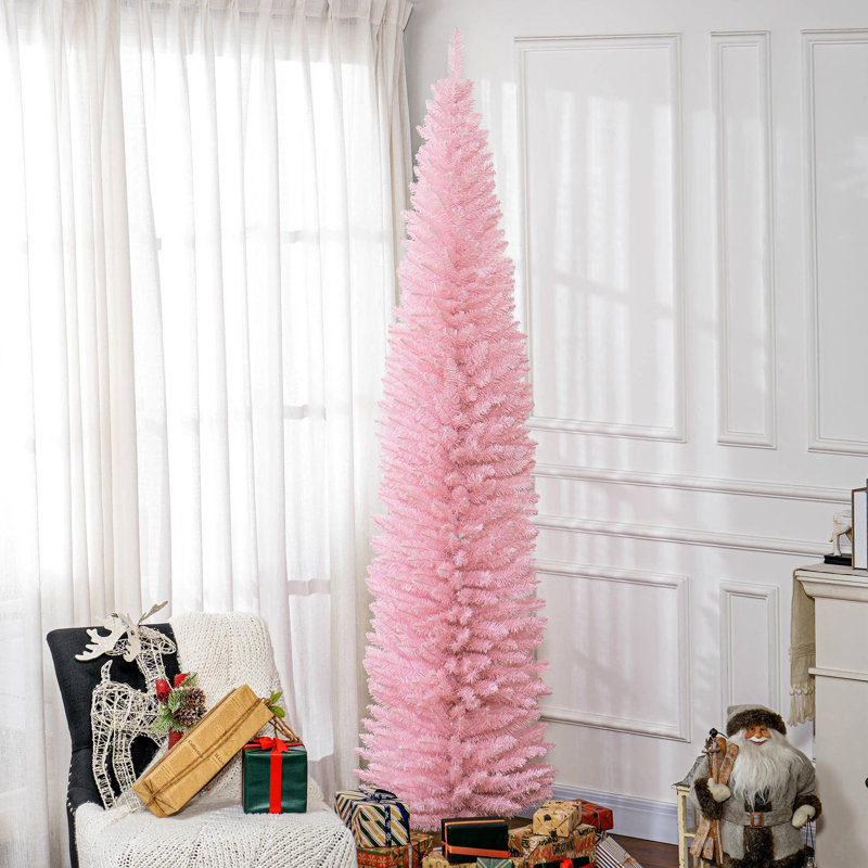 Arbre de Noël rose 8 pi, 618 branches, antidéflagrant, arbre de Noël à assemblage facile, 8 pi