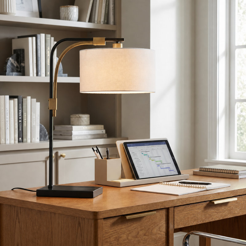 27.5" Metal Table Lamp With White Shade