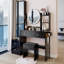 Armoire à miroir pleine grandeur + coiffeuse à miroir rond à DEL + tabouret rembourré, avec 2 centrales électriques + 2 centrales USB, miroir à DEL de 17 po de diamètre, commande tactile, 3 couleurs, luminosité réglable, grand bureau, coiffeuse d-791207138