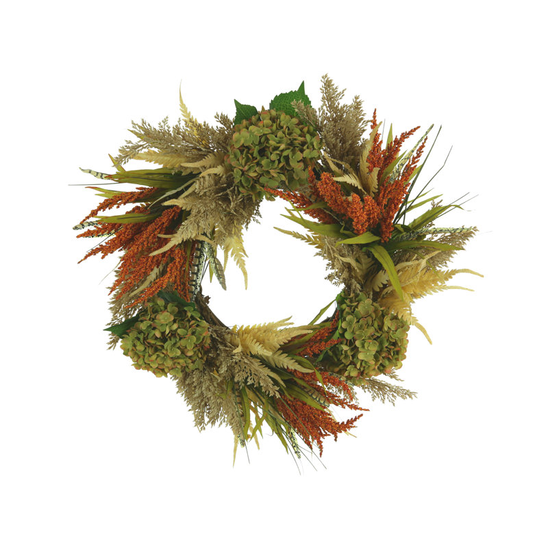 28'' Fall Wreath with Hydrangeas and Heather