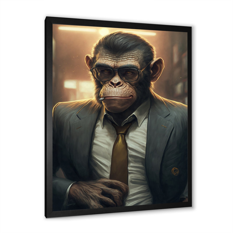 " Mafia Monkey ", Black Picture Framed Canvas, 44" H x 34" W x 1.5" D