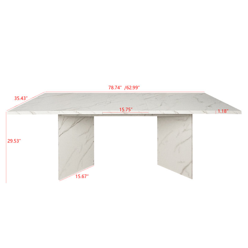62.99"-78.7" Extendable Dining Room Table For 6 8 10, Modern White Farmhouse Kitchen Expanding Table, Long Large Expandable Dining Room Conference Tables For Home Office