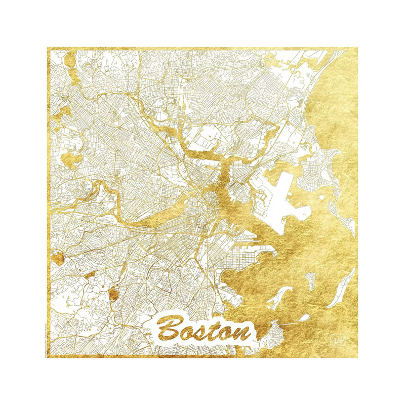 Boston Gold Leaf Urban Blueprint Map by Hubert Roguski - Wrapped Canvas Print, 66.04 cm H x 66.04 cm W x 3.175 cm D