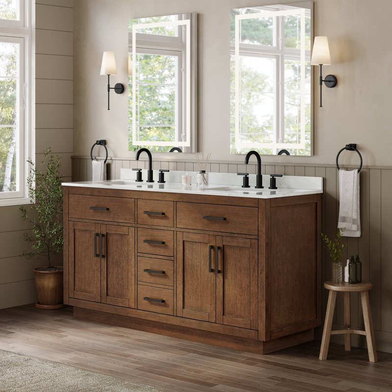 Ensemble de meuble-lavabo double 66 po Beckett, Chêne foncé, Noir mat, Quartz Giotto