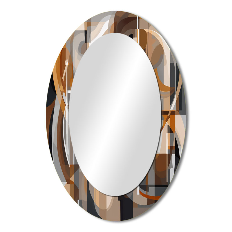 Exploring Abstracted Tranquillity I - Grey Oval Wall Mirror Decor, 36" x 24"