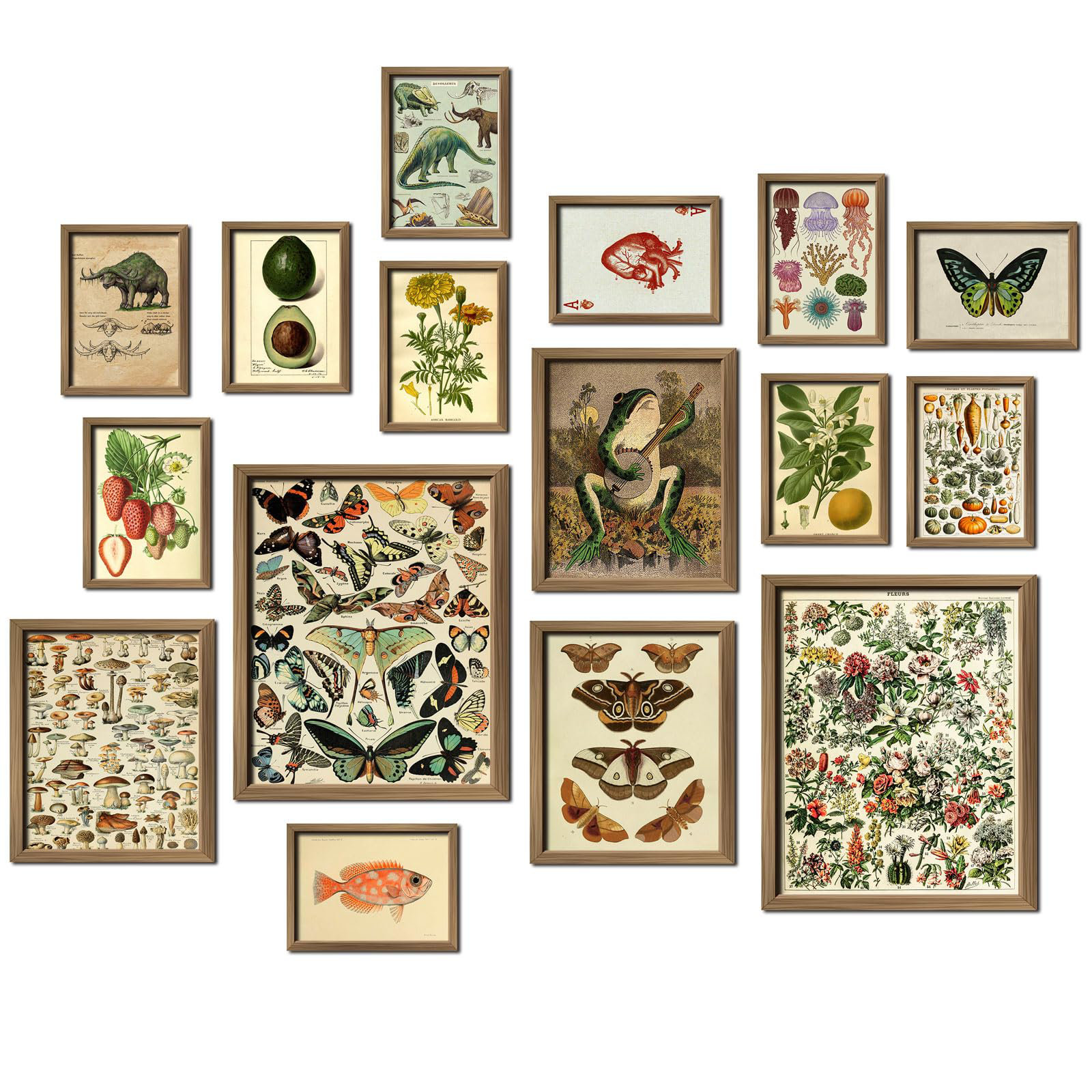 August Grove® 16 PCS Framed Vintage Wall Art Decor, Wall Prints For Bedroom, Gallery Wall Frame Set, Farmhouse Posters For Living Room Aesthetic, Wall Collage Kit Pictures, Rustic Dorm Home Decor | Wayfair
