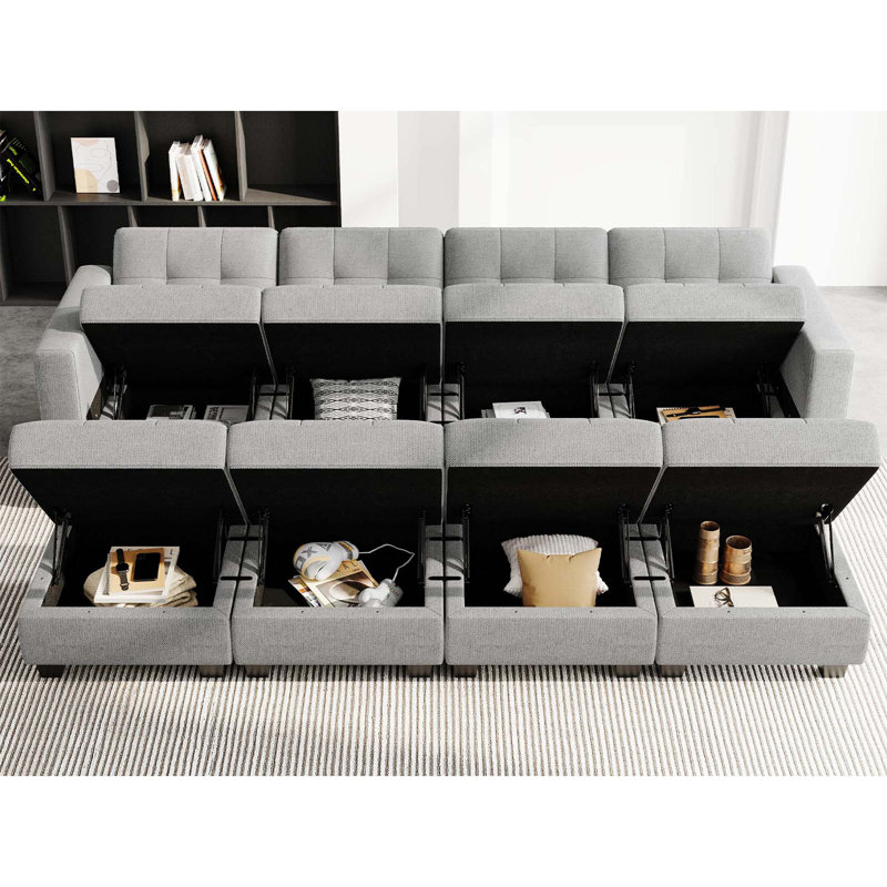 Soneson Hunsicker 116.6'' Large Modular Variable Sectional Upholstered Sleeper Couch Storage Sofa Bed-9 Piece