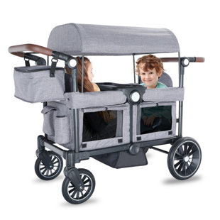 Folding Wagon Stroller for 2 Kids, Adjustable Handle, All-Terrain Shock-Absorbing Wheel, Detachable Tray, Diaper Bag