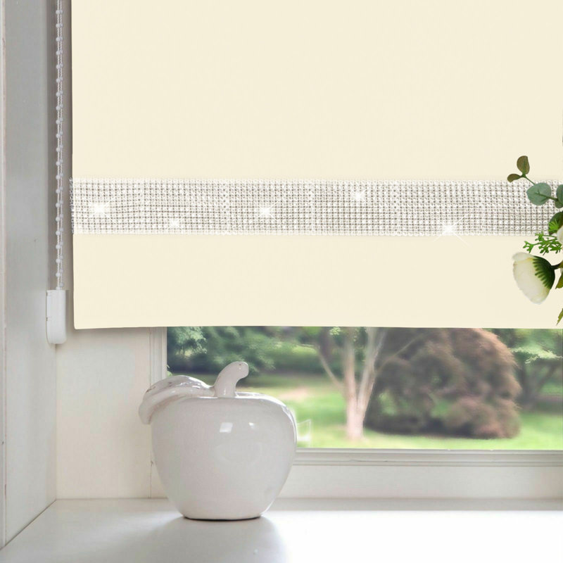 Diamante Room Darkening Roller Blind, 90cm x 165cm, Cream
