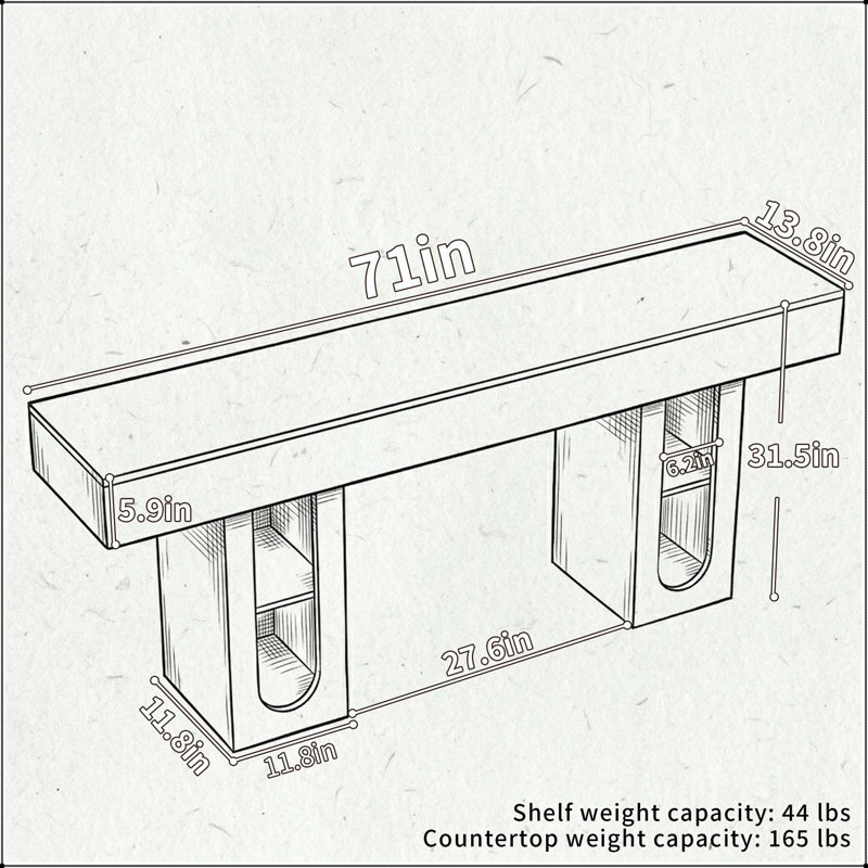 Console avec prise et tablettes réglables, 71" L, Naturel