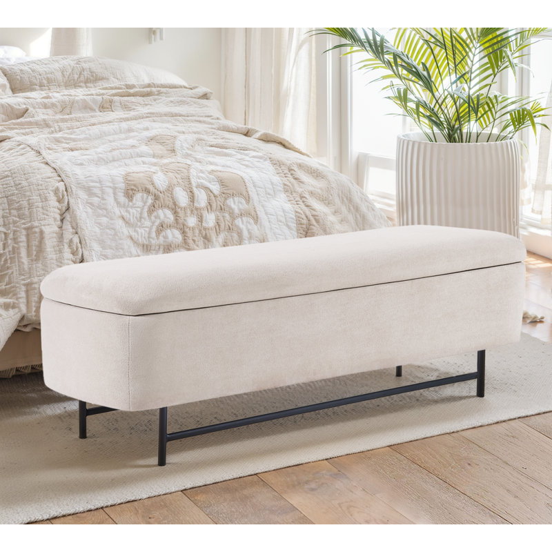 Atiksh Fabric Upholstered Storage Bedroom Bench, 18.5" H x 56" W x 17.7" D, Tan