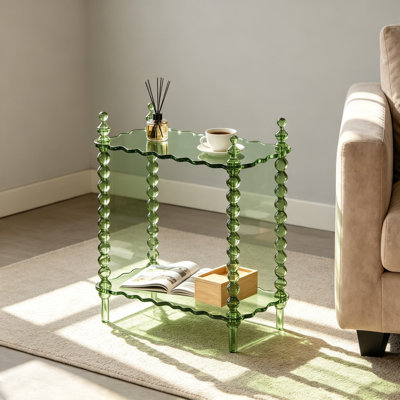 Acrylic Side Table with Two Tier Shelves, Clear Nightstand for Bedroom, Slim End Table for Small Spaces, Modern Minimalist Accent Furniture