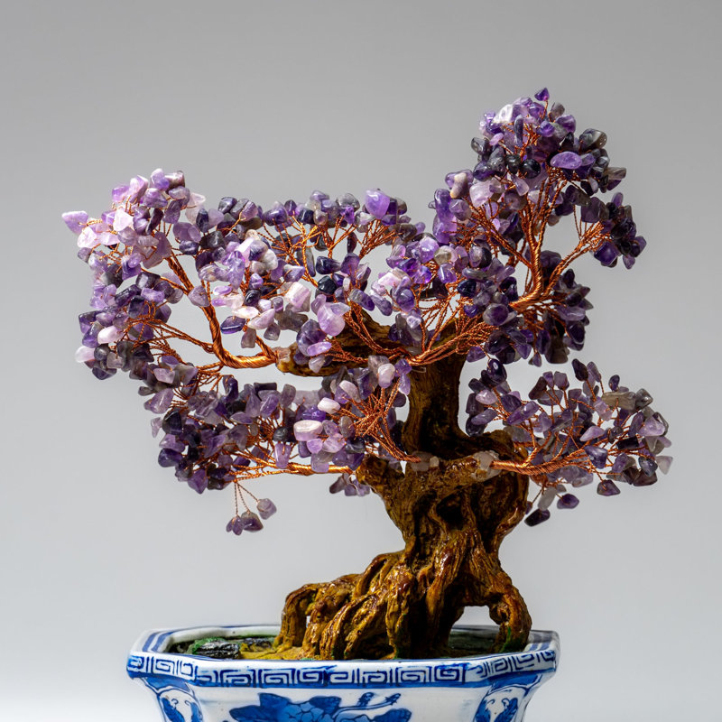 Genuine Amethyst Gemstone Bonsai Tree In Ceramic Pot (10.5€ Tall)
