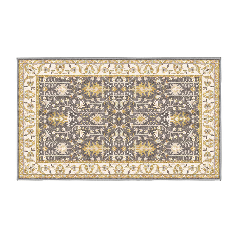 Tapis oriental brun / gris en chenille / polyester tissé à la main Firminio, Rectangle 6 pi x 9 pi