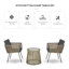 Ensemble de bistro en osier Kittitas avec 3 chaises et 1 table basse avec pieds en métal pour le jardin, la cour et la terrasse