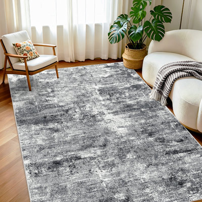 Washable Abstract Area Rug - Rugs for Living Room Large Non Slip Indoor Entryway Rubber Backing Carpet Bedroom Kitchen Distressed Stain Resistant Floor Decor Mat Machine Washable BlackBlueGray