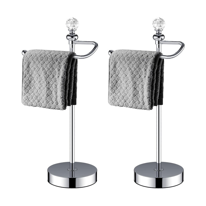  Porte-serviettes autoportant stable en acier inoxydable, porte-serviettes de bain debout pour comptoir de cuisine de salle de bain, porte-serviette rustique avec boule de cristal H 15,7 po (chrome poli, paquet de 2)