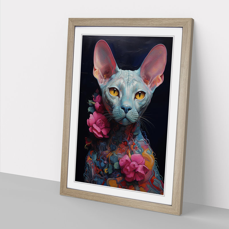 Sphynx Cat Contemporary - Single Picture Frame Print on Wood, Oak, 34cm H x 25cm W x 2cm D