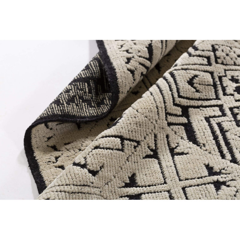 Mongol Wool Moroccan Area Rug in Beige/Blue, Rectangle 2' x 3'