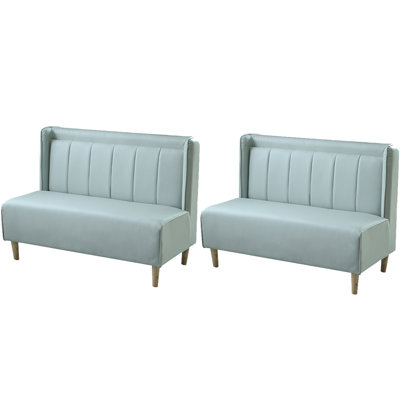 Light Blue Faux Leather Double Bench Set Of 2 Faux Leather Upholstered Bench